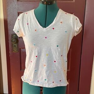 Cynthia Rowley White Tee with Multicolor Heart Accents